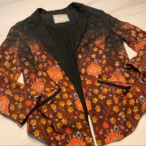 Unique Anthropologie Orange & Black Patterned Blazer